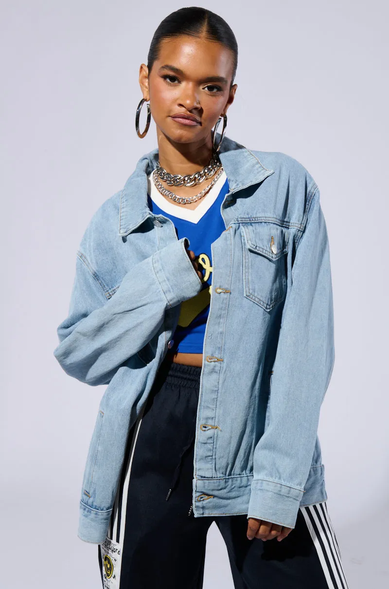 BE RIGHT BACK OVERSIZED DENIM JACKET sold by AKIRA product image thumbnail 2