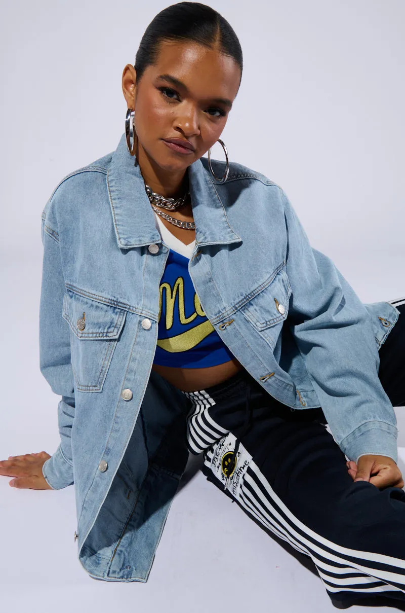 BE RIGHT BACK OVERSIZED DENIM JACKET sold by AKIRA product image thumbnail 3
