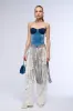 SADDLE UP DENIM FRINGE STRAPLESS CORSET TOP sold by AKIRA