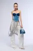 SADDLE UP DENIM FRINGE STRAPLESS CORSET TOP sold by AKIRA