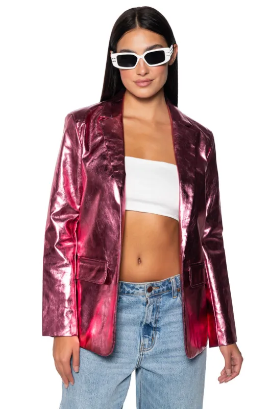 IT WAS ALL A DREAM PINK METALLIC PU BLAZER sold by AKIRA