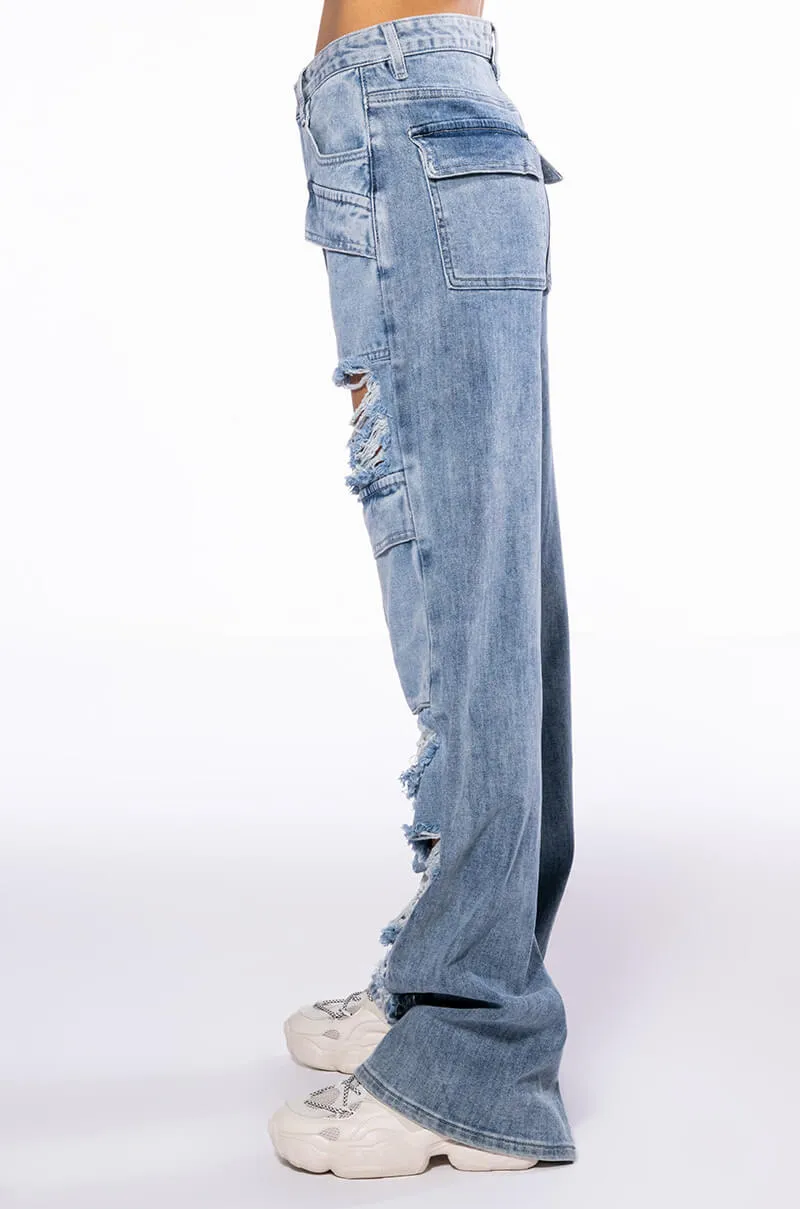 NEVER STRESSED DISTRESSED RELAXED FIT JEANS sold by AKIRA product image thumbnail 4