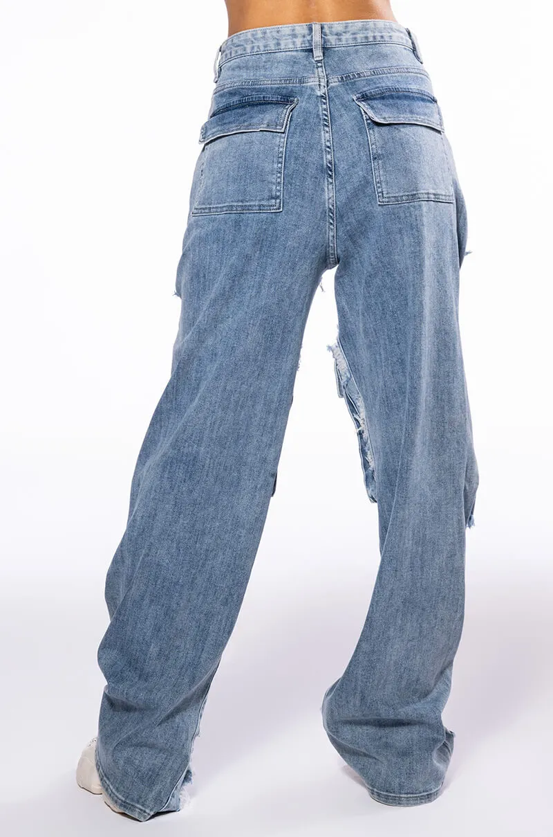 NEVER STRESSED DISTRESSED RELAXED FIT JEANS sold by AKIRA product image thumbnail 5