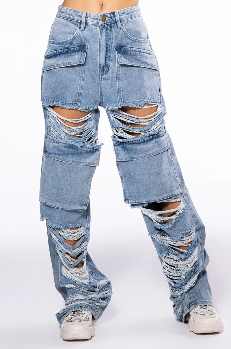 NEVER STRESSED DISTRESSED RELAXED FIT JEANS sold by AKIRA product image thumbnail 3