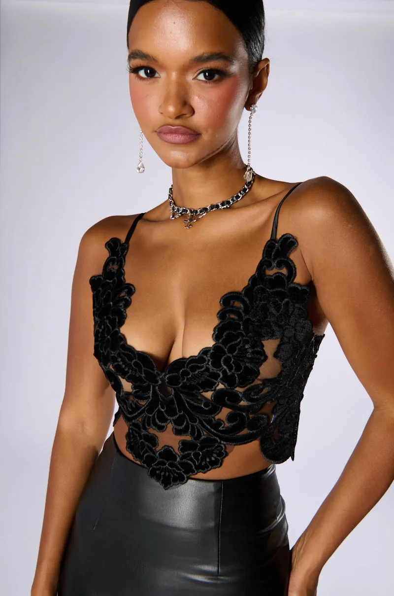 IN THE GARDEN VELVET BRALETTE TOP IN BLACK sold by AKIRA product image thumbnail 2