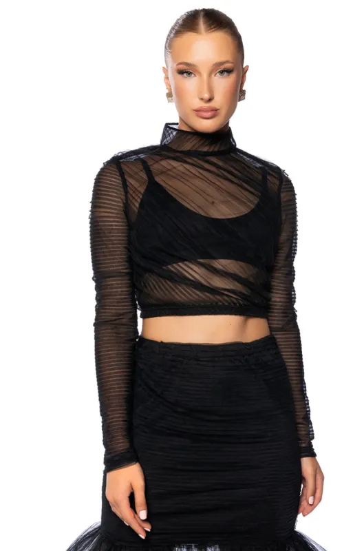 AT THE GALA FLOUNCED TULLE BLOUSE sold by AKIRA
