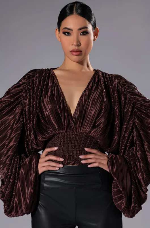 FLOWY PLEATED SATIN BLOUSE sold by AKIRA