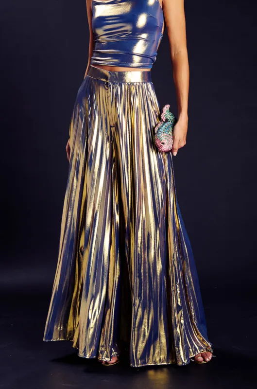 SWEET BUT SAVAGE PLEATED METALLIC PALAZZO PANT sold by AKIRA