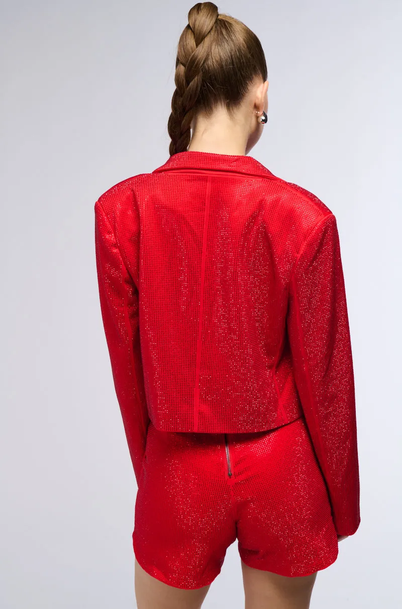 POP STAR HOT FIX RHINESTONE CROPPED BLAZER IN RED sold by AKIRA product image thumbnail 5