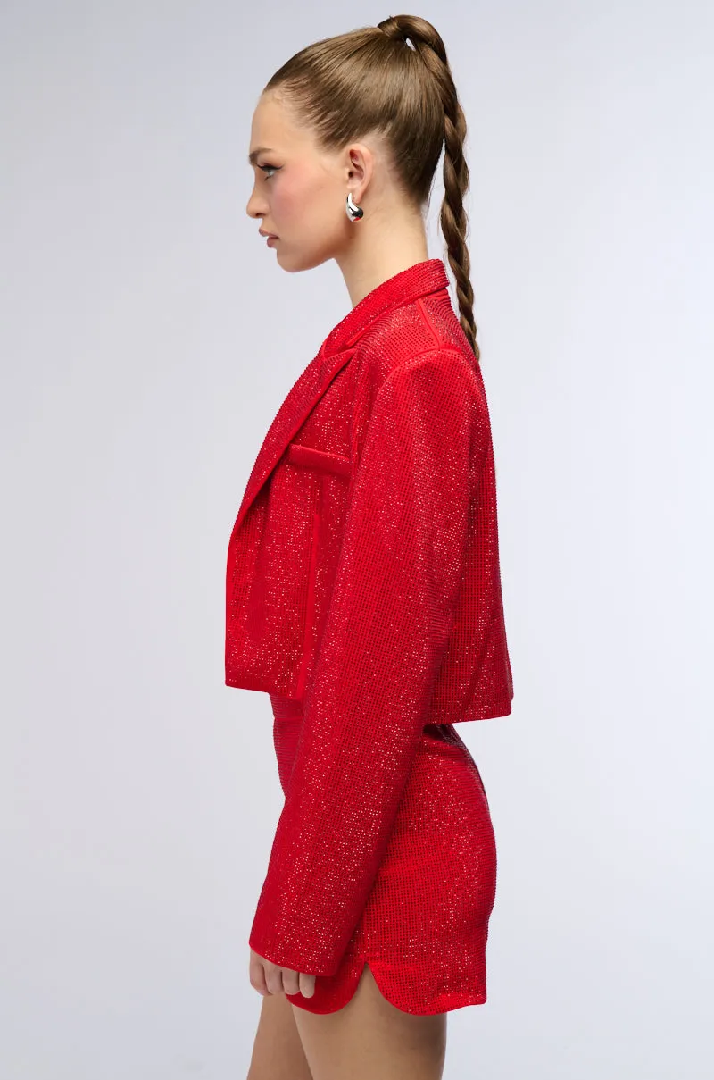 POP STAR HOT FIX RHINESTONE CROPPED BLAZER IN RED sold by AKIRA product image thumbnail 4