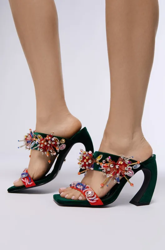 AZALEA WANG GREENBERRY GREEN EMBELLISHED VELVET SANDAL sold by AKIRA