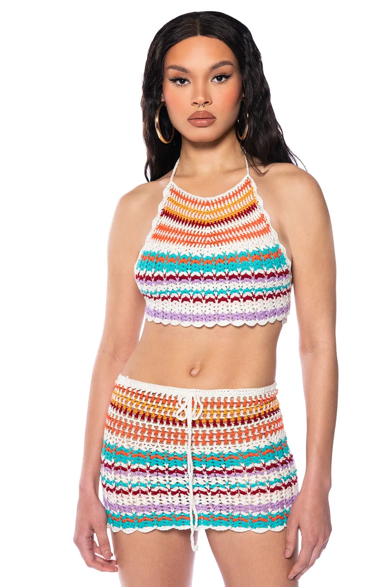 LET'S TAKE A TRIP CROCHET MINI SKIRT sold by AKIRA product image thumbnail 4