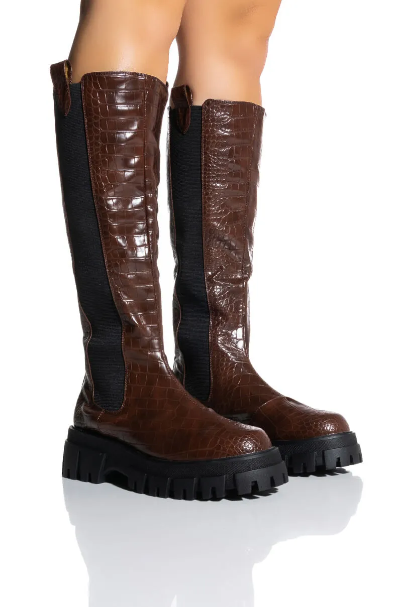 AZALEA WANG KENSINGTON FLATFORM BOOT IN BROWN sold by AKIRA