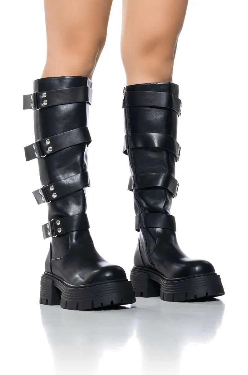 AZALEA WANG GLAD BLACK INDUSTIRAL CHUNKY BOOT sold by AKIRA