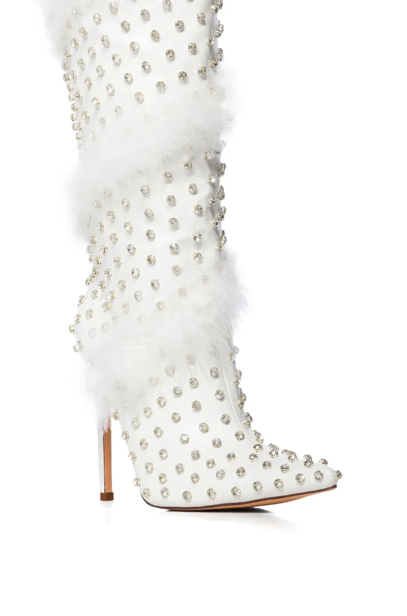 AZALEA WANG GARDENIA FEATHER EMBELLISHED BOOT IN WHITE sold by AKIRA product image thumbnail 5