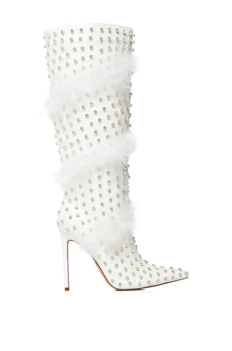 AZALEA WANG GARDENIA FEATHER EMBELLISHED BOOT IN WHITE sold by AKIRA product image thumbnail 2