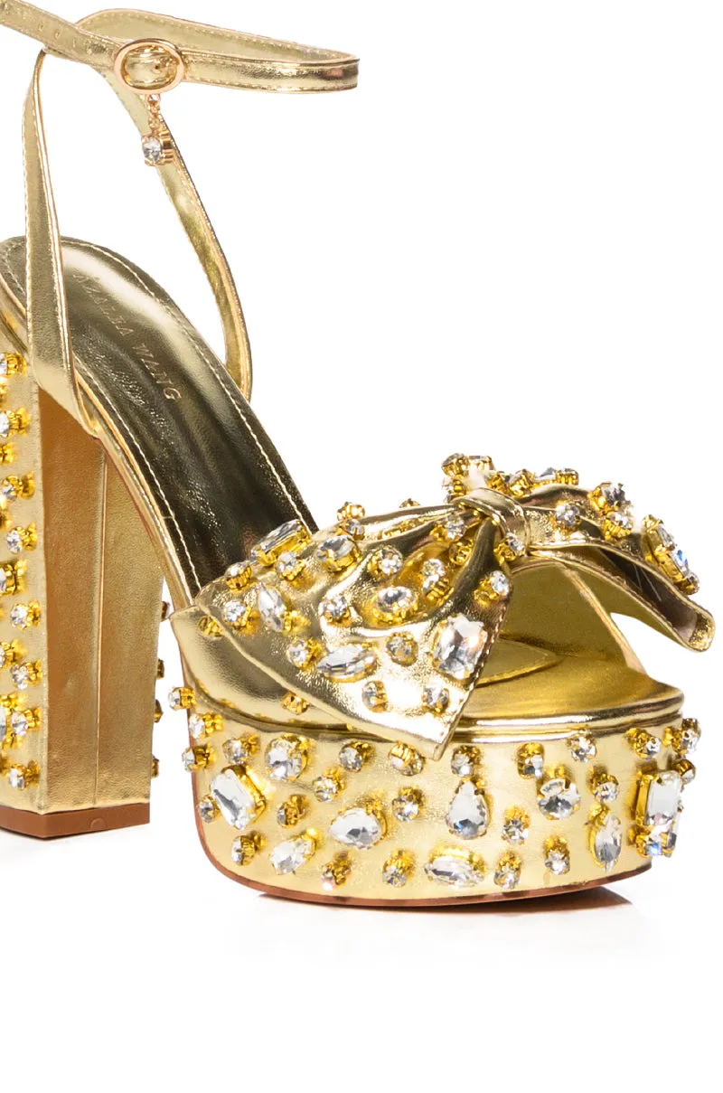 AZALEA WANG MAYA EMBELLISHED BOW CHUNKY SANDAL IN GOLD sold by AKIRA product image thumbnail 5