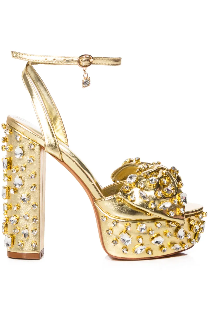 AZALEA WANG MAYA EMBELLISHED BOW CHUNKY SANDAL IN GOLD sold by AKIRA product image thumbnail 2