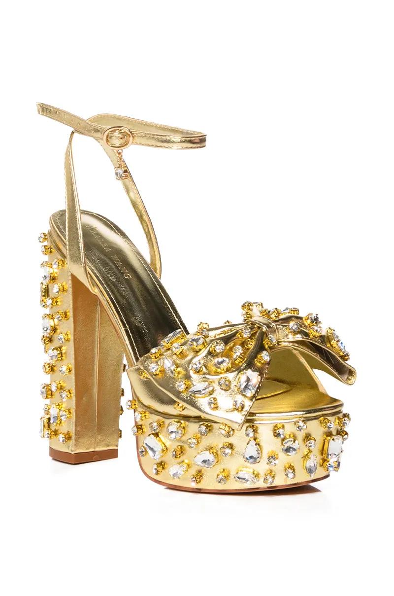 AZALEA WANG MAYA EMBELLISHED BOW CHUNKY SANDAL IN GOLD sold by AKIRA product image thumbnail 3
