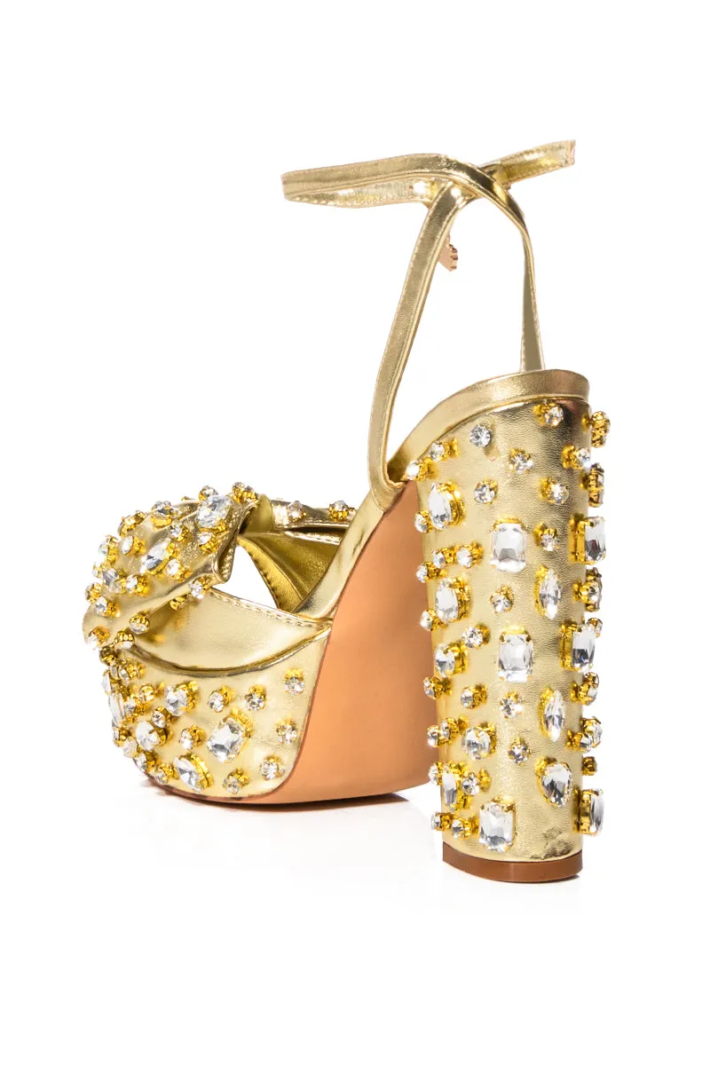 AZALEA WANG MAYA EMBELLISHED BOW CHUNKY SANDAL IN GOLD sold by AKIRA product image thumbnail 4