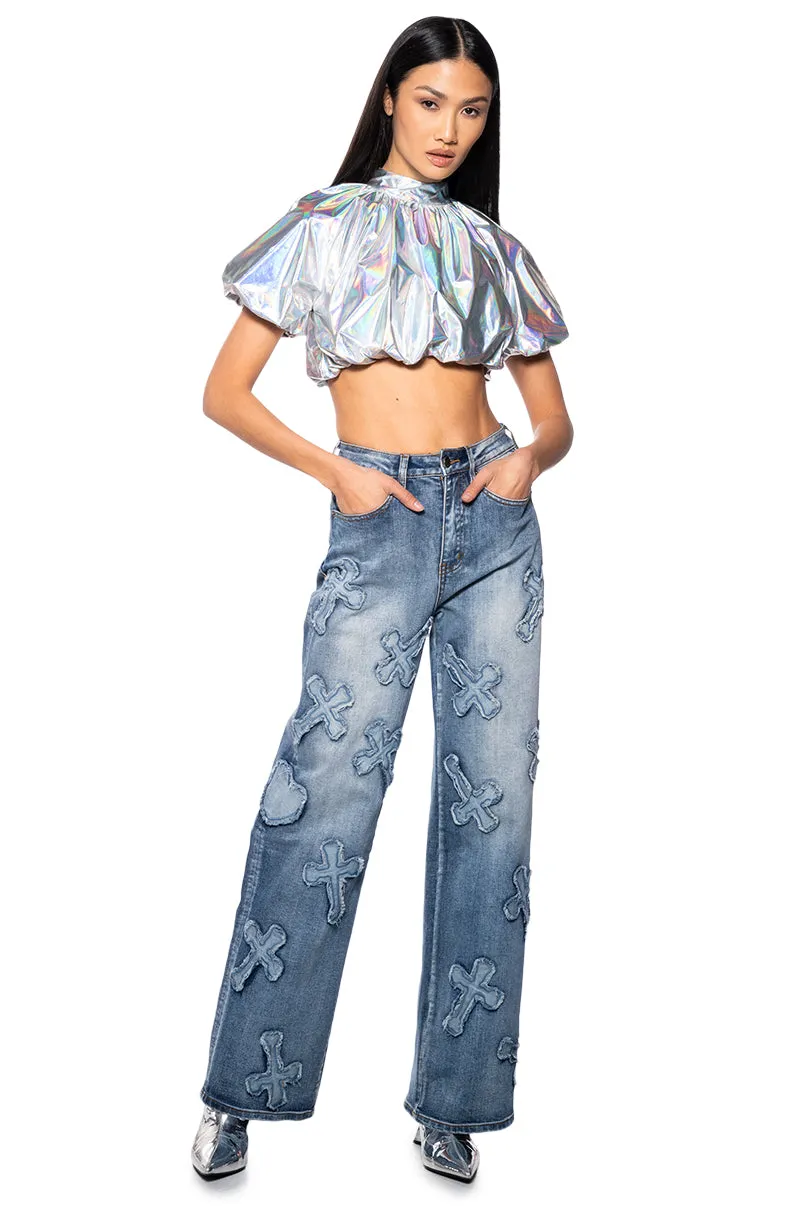 INTERSTELLAR CROPPED METALLIC MOCK NECK TOP sold by AKIRA product image thumbnail 3