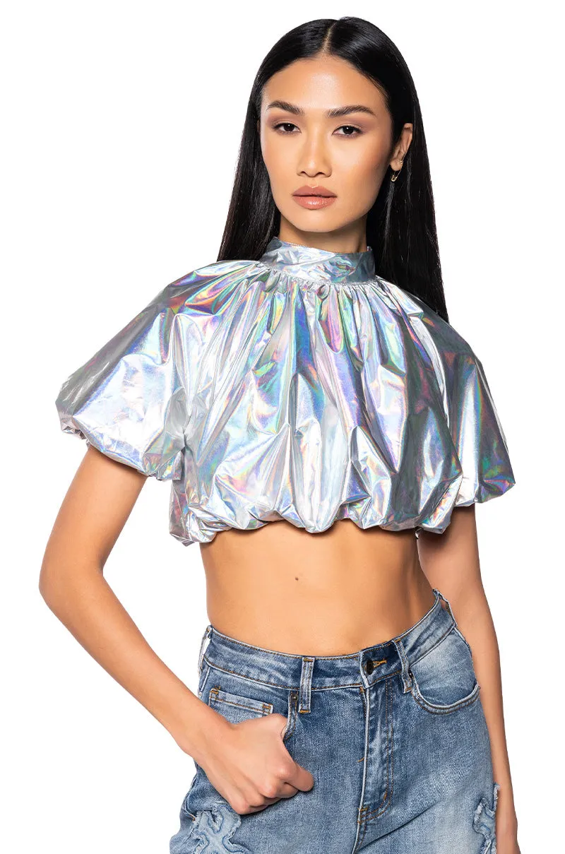 INTERSTELLAR CROPPED METALLIC MOCK NECK TOP sold by AKIRA