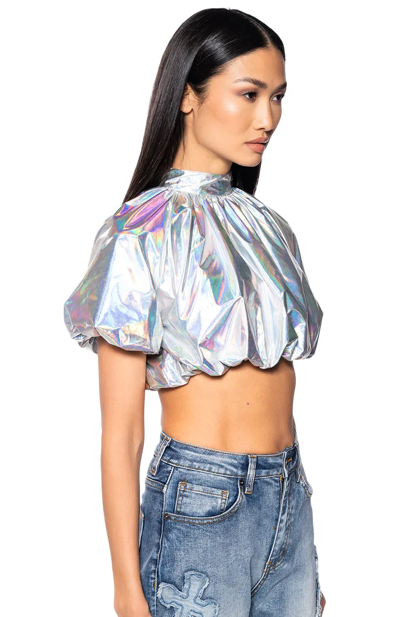 INTERSTELLAR CROPPED METALLIC MOCK NECK TOP sold by AKIRA product image thumbnail 2