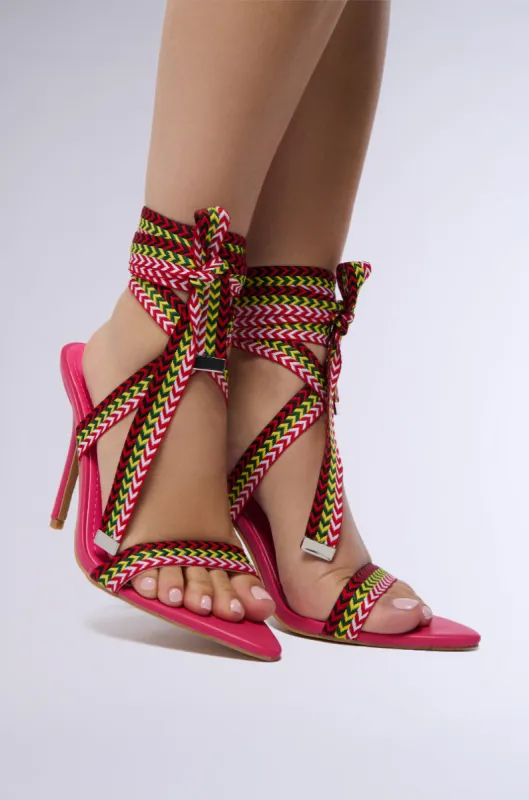 CELINA PINK SANDAL WITH MULTI COLOR LACES sold by AKIRA