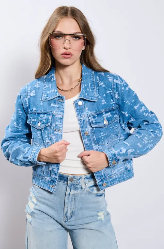 DISTRESSED DENIM JACKET sold by AKIRA