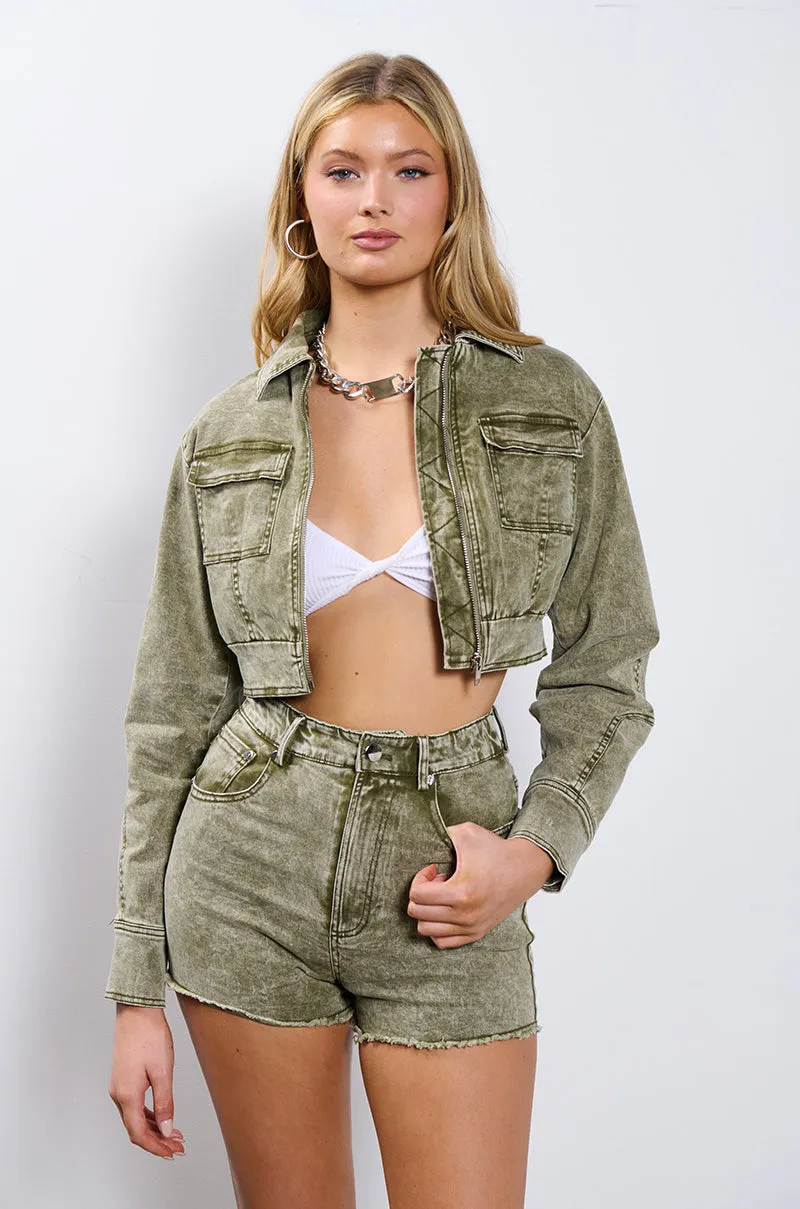 SPEAK UP DENIM JACKET sold by AKIRA