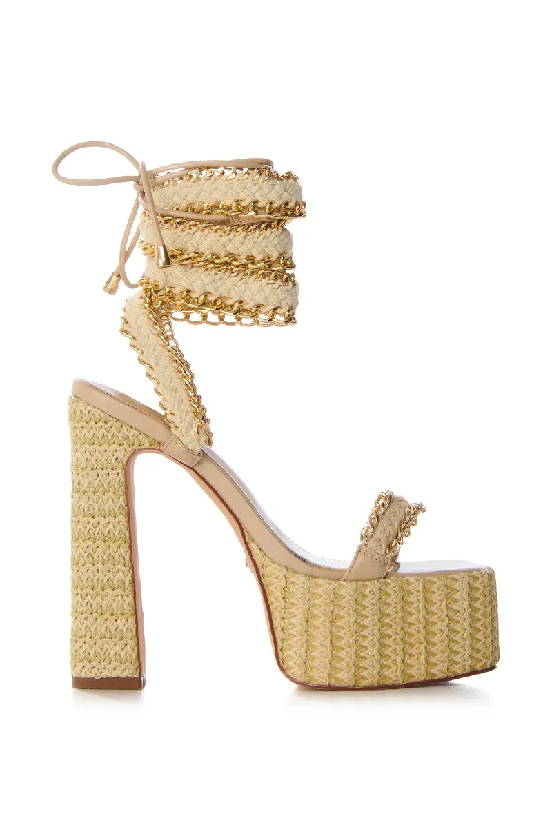 AZALEA WANG WYLIE BEIGE WITH GOLD CHAIN PLATFORM SANDAL sold by AKIRA product image thumbnail 2