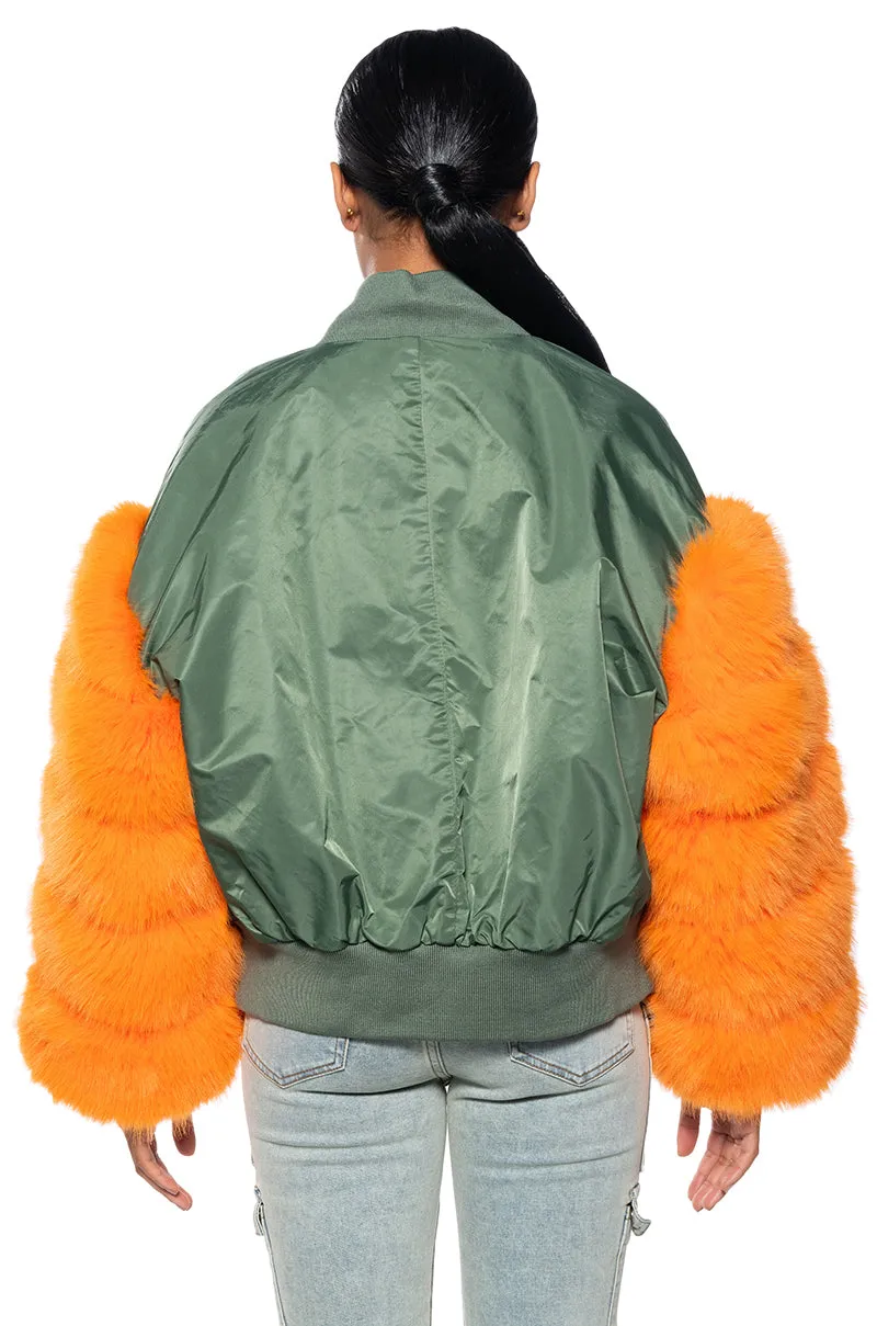 ENDLESS FAUX FUR SLEEVE BOMBER JACKET sold by AKIRA product image thumbnail 5