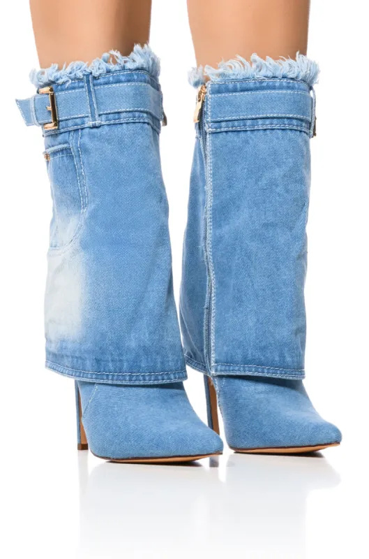 AZALEA WANG KOURT DENIM STILETTO BOOTIE sold by AKIRA