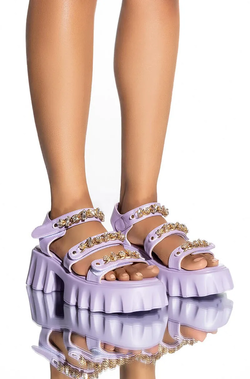 AZALEA WANG CANT HOLD BACK FLATFORM SANDAL IN PURPLE sold by AKIRA