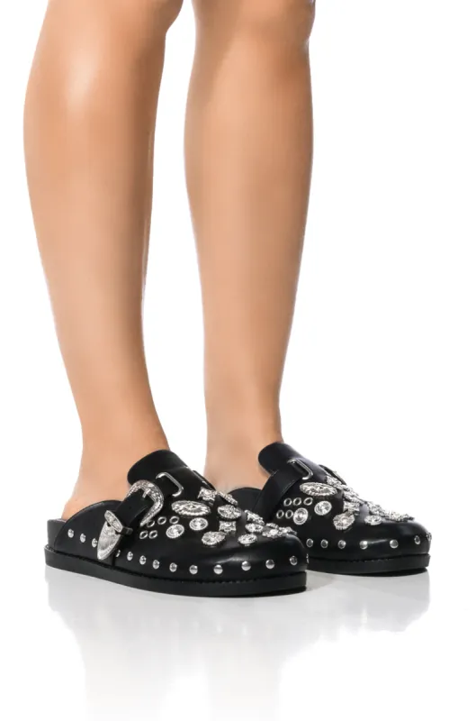 AZALEA WANG MOHSIN BLACK EMBELLISHED CLOG sold by AKIRA