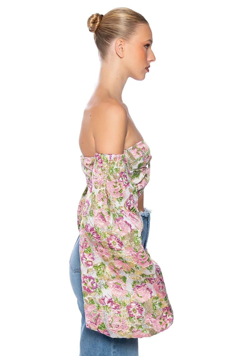 THE CROWN JEWEL CROPPED BROCADE SLEEVE BLOUSE sold by AKIRA product image thumbnail 5