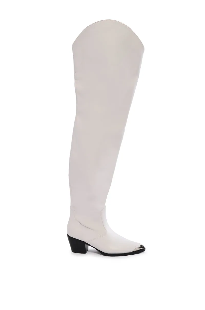 AZALEA WANG RIA OVER THE THIGH WESTERN BOOT IN WHITE sold by AKIRA