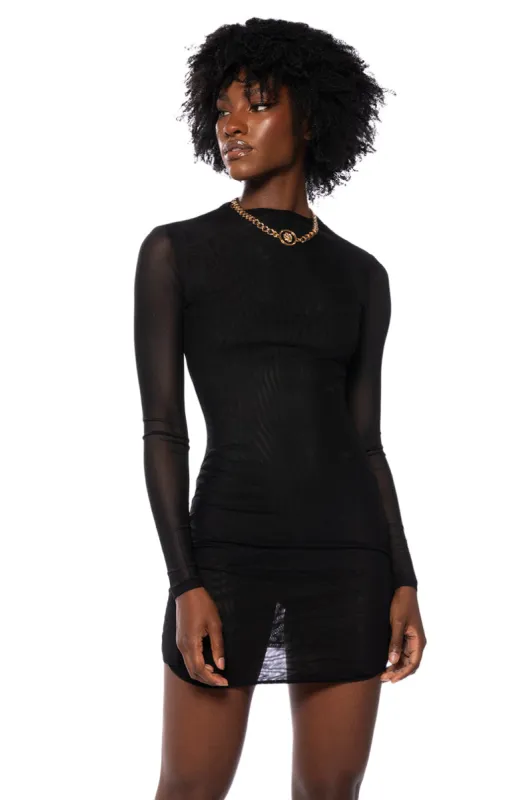HARPER LONG SLEEVE MESH MINI DRESS sold by AKIRA