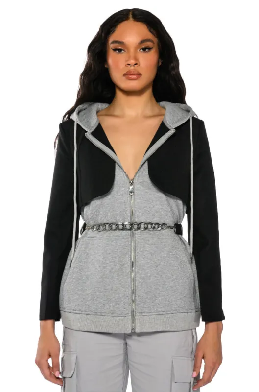 TAMARA CROP BLAZER HOODIE MIX sold by AKIRA