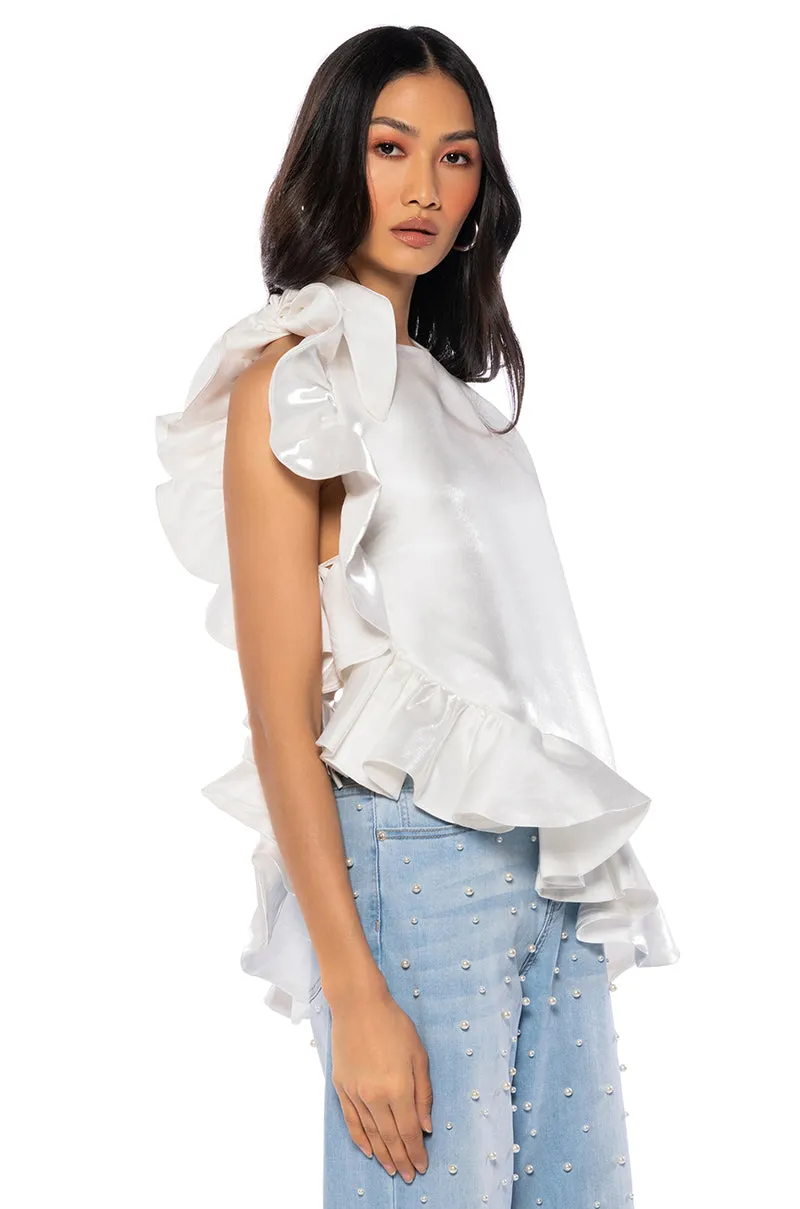 LOOK MY WAY ASYMMETRICAL TOP IN WHITE sold by AKIRA product image thumbnail 2