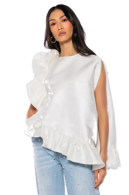 LOOK MY WAY ASYMMETRICAL TOP IN WHITE sold by AKIRA