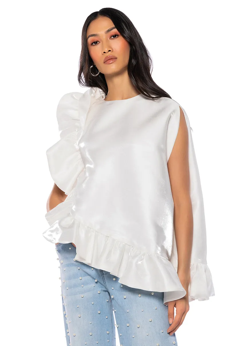 LOOK MY WAY ASYMMETRICAL TOP IN WHITE sold by AKIRA