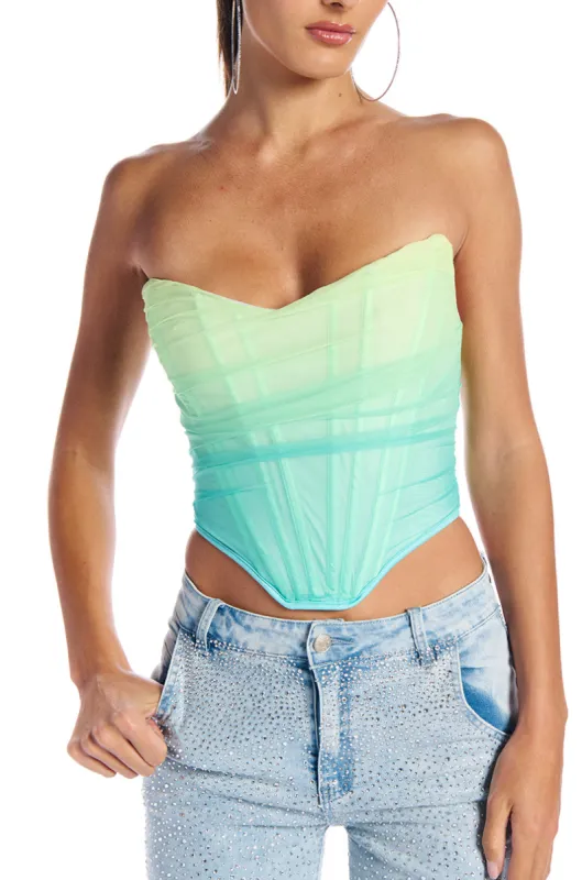 AWAY AT SEA OMBRE EFFECT MESH CORSET sold by AKIRA