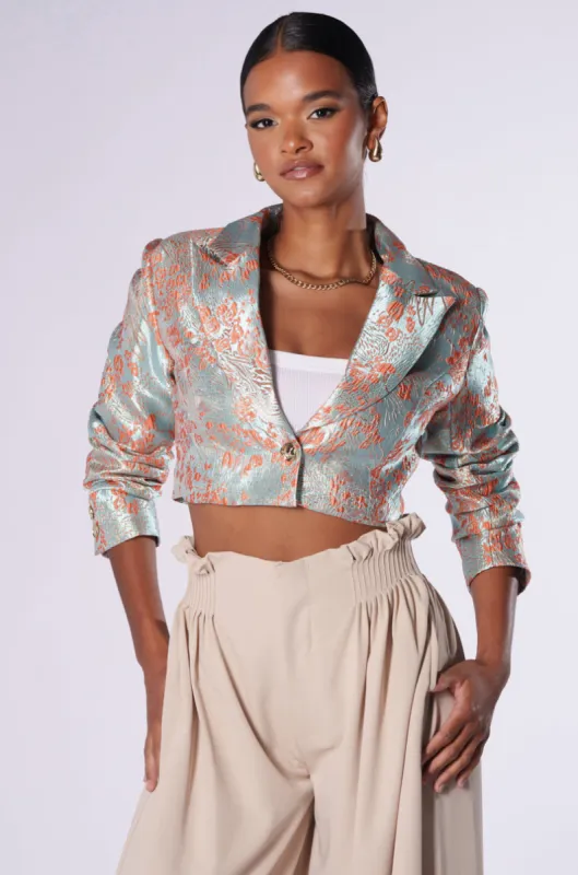 CELIA CROPPED BROCADE BLAZER sold by AKIRA