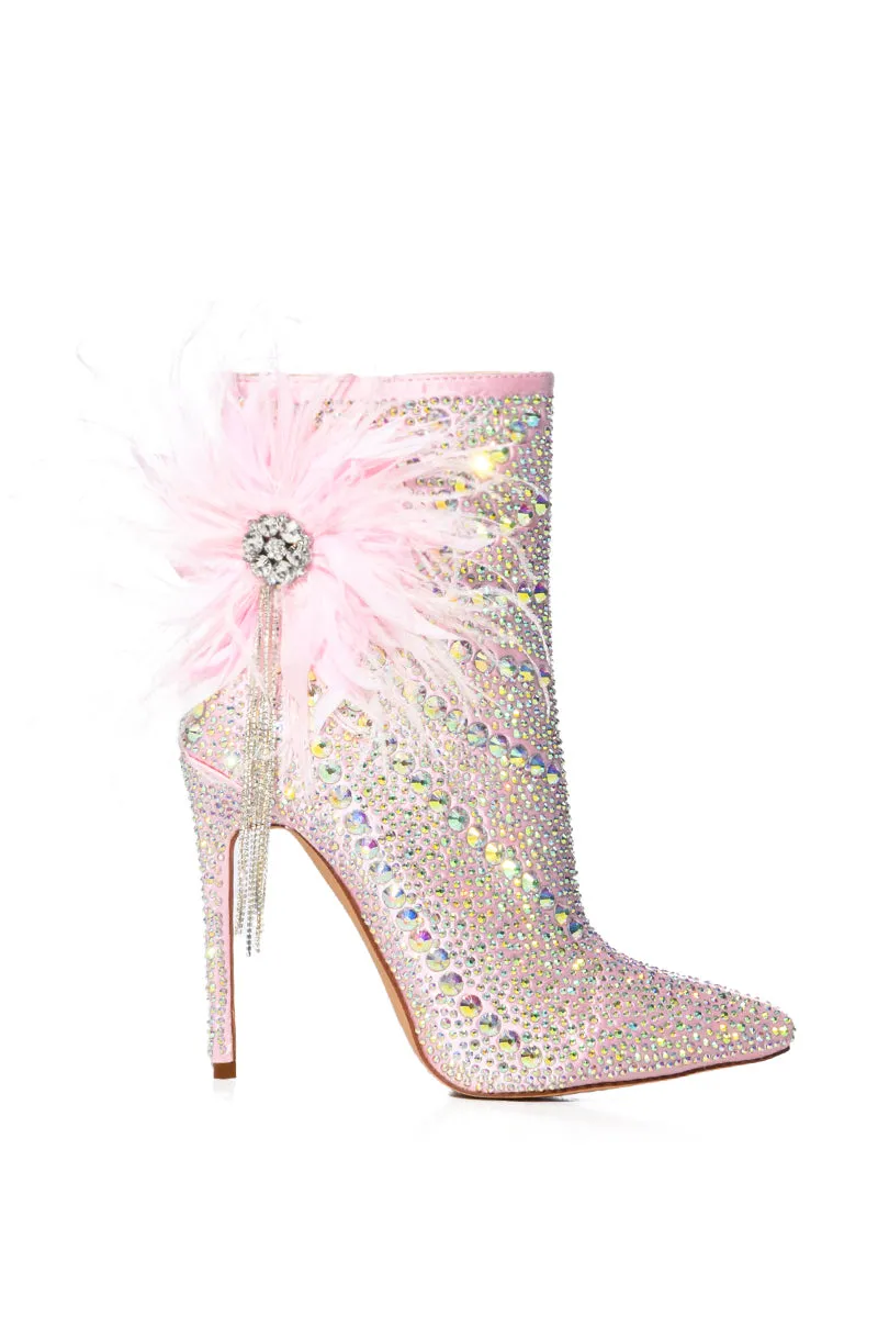 AZALEA WANG CRYSTALIZE EMBELLISHED FEATHER FLOWER BOOTIE IN PINK sold by AKIRA product image thumbnail 2
