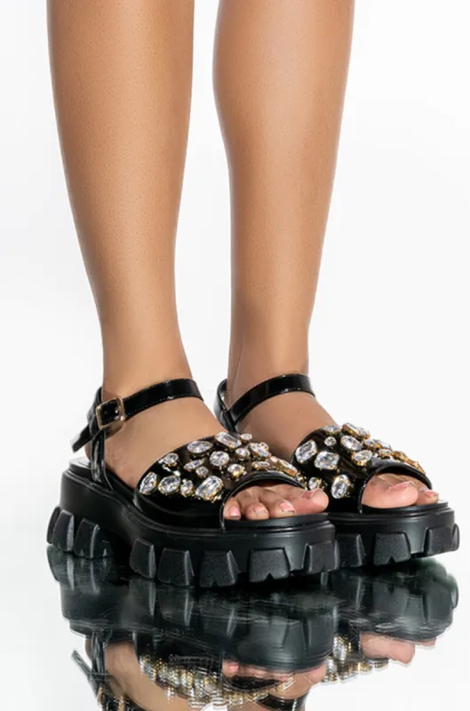 AZALEA WANG PUSH THE LIMIT FLATFORM SANDAL IN BLACK sold by AKIRA