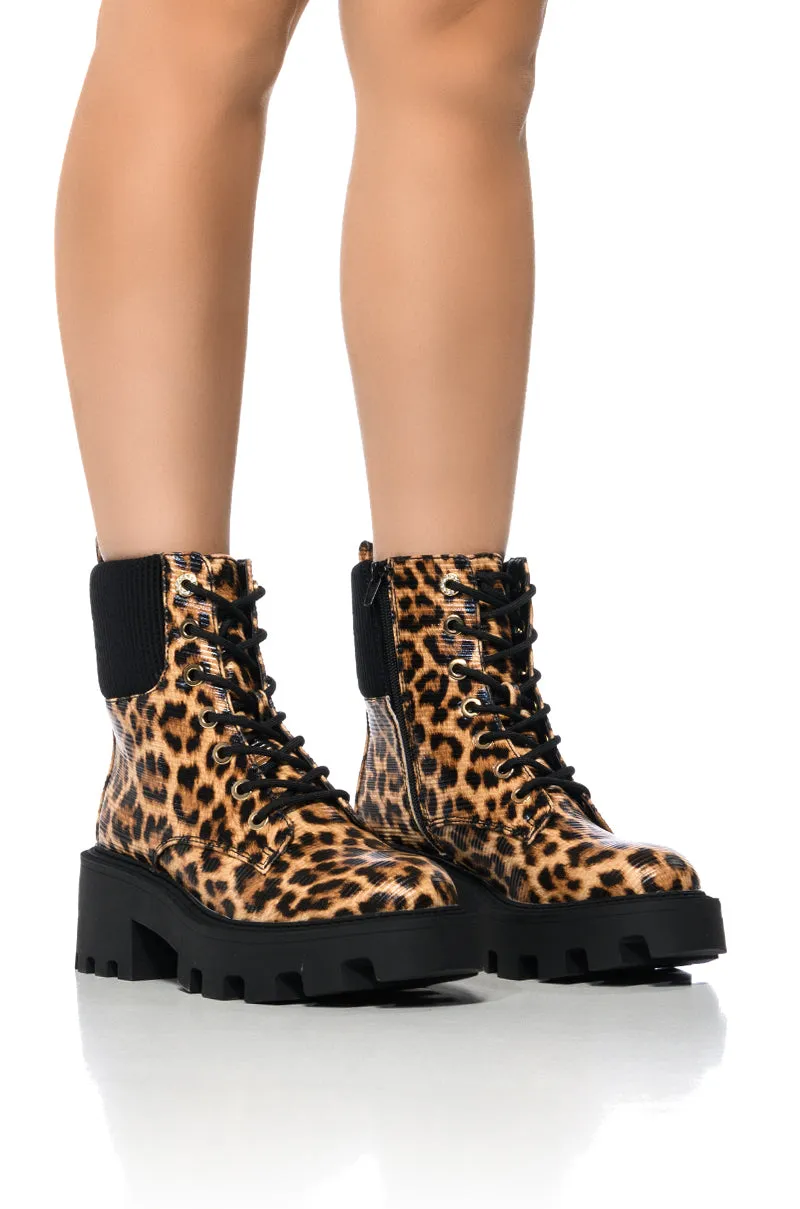 AZALEA WANG ESPECIAL LEOPARD COMBAT BOOTIE sold by AKIRA