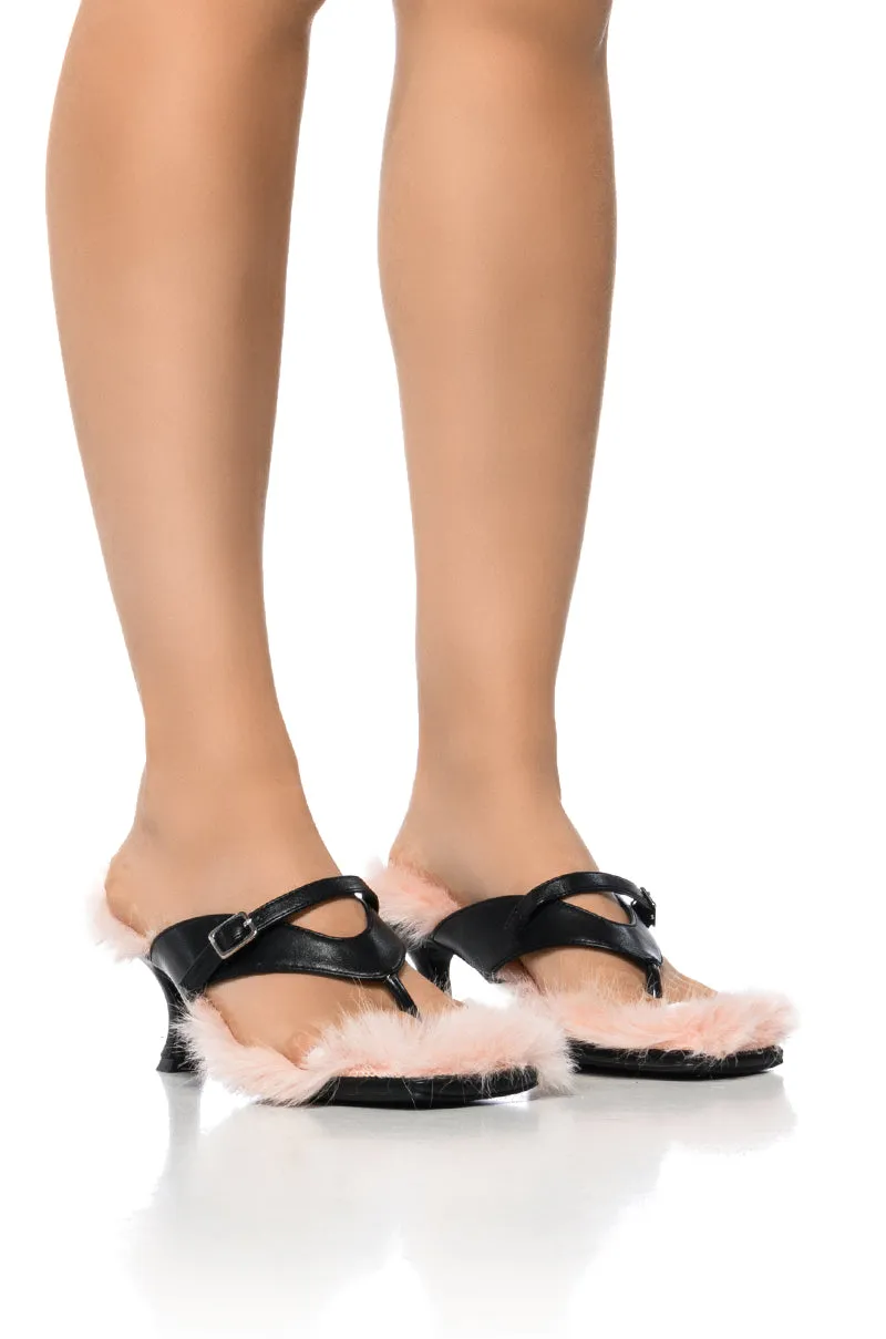 AZALEA WANG SWEETTART PINK FURRY SANDAL sold by AKIRA