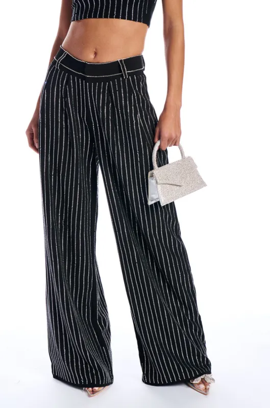 NOLLAN RHINESTONE STRIPE WIDE LEG TROUSER sold by AKIRA