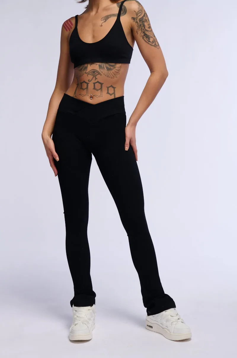 PAXTON RIBBED CROSS FRONT FLARED LEGGING IN BLACK sold by AKIRA product image thumbnail 2